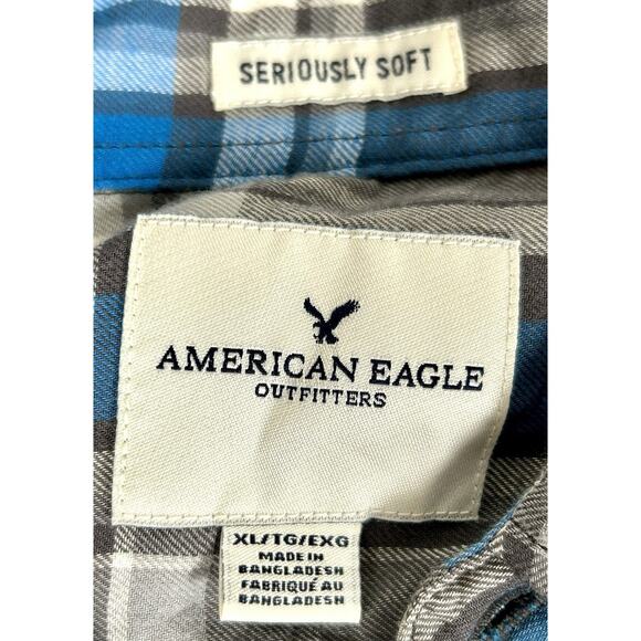 2 American Eagle Long Sleeve Button Up Seriously Soft Plaid Shirt Men's XL - Picture 5 of 11